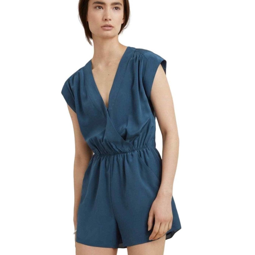 NWT Aritzia Babaton 100% Silk Moody Blue Romper